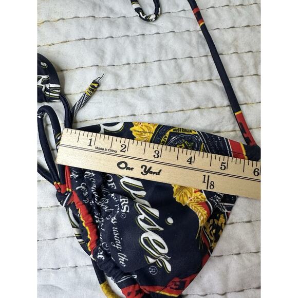 Vintage Budweiser Triangle String Bikini Top Only King Of Beer Bud Navy Swim - Picture 7 of 13